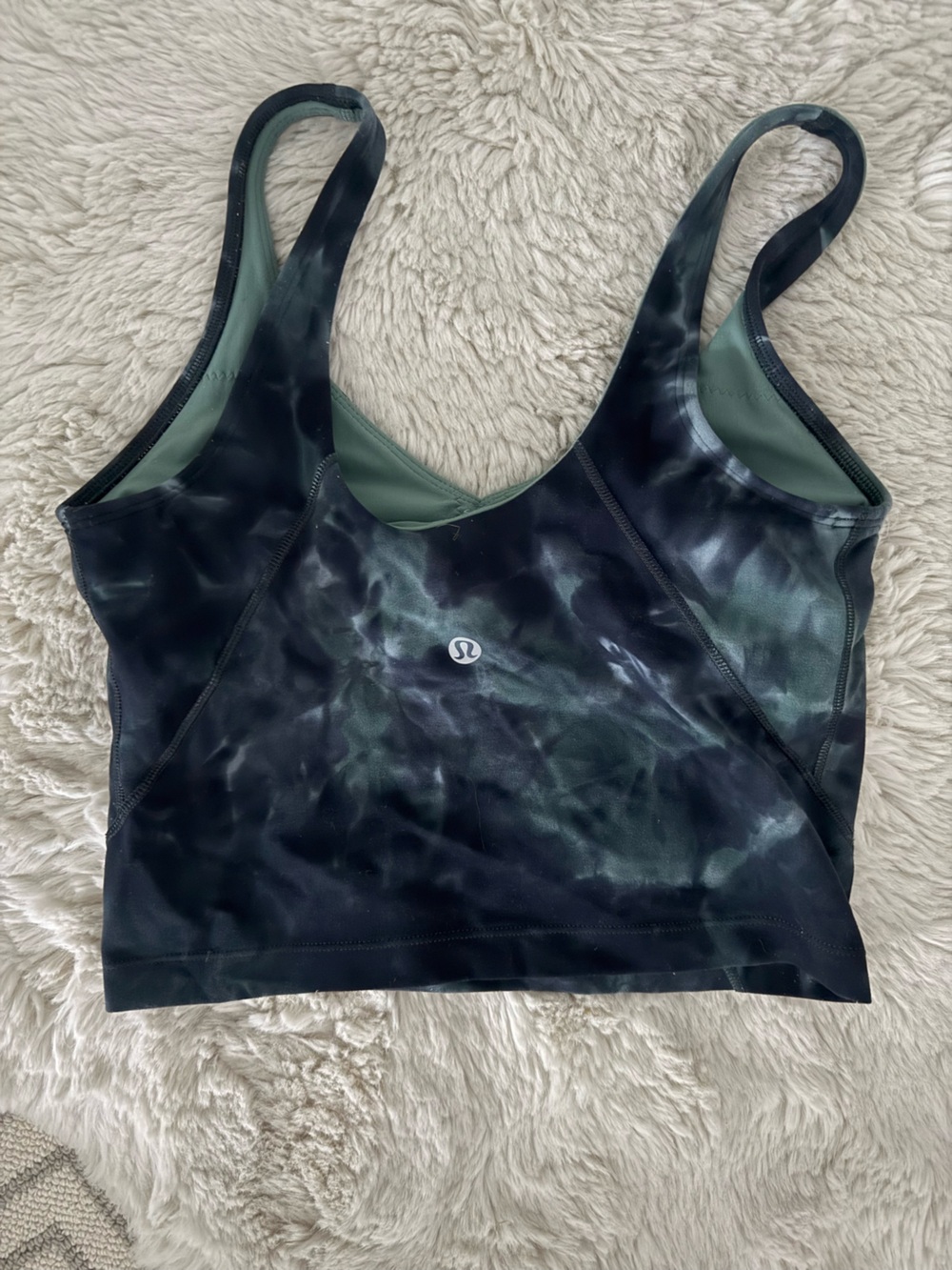 lululemon athletica Black and Dark Green Tie-Dye lined Crop top